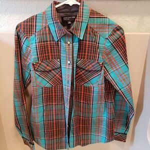 Jones New York Turquoise Plaid Shirt sz Small
